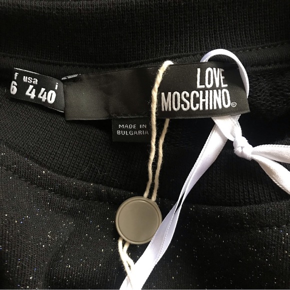 Love Moschino Black Appliquéd Metallic French Cotton-Blend Terry Sweatshirt, US4 - Picture 9 of 10